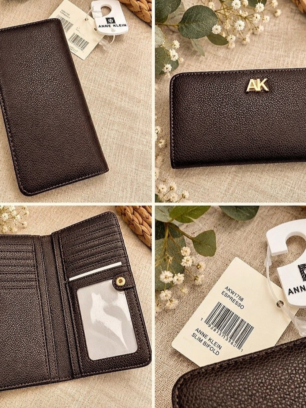 Anne Klein Slim Bifold Wallet Brown Wallet NWT